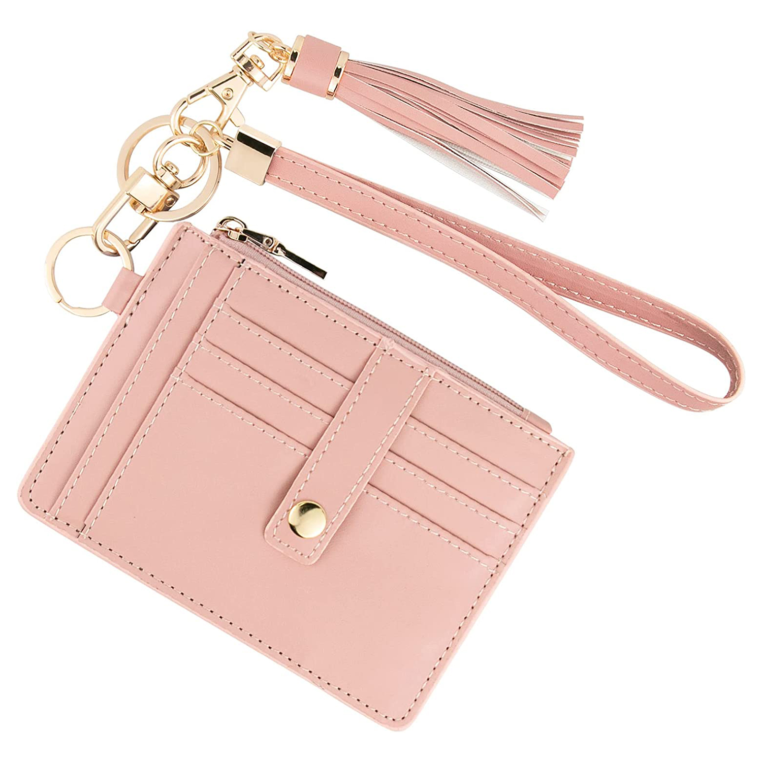 Custom PU Leather Zipper Small Compact Slim RFID ID Credit Card Holder Wristlet Keychain Wallet