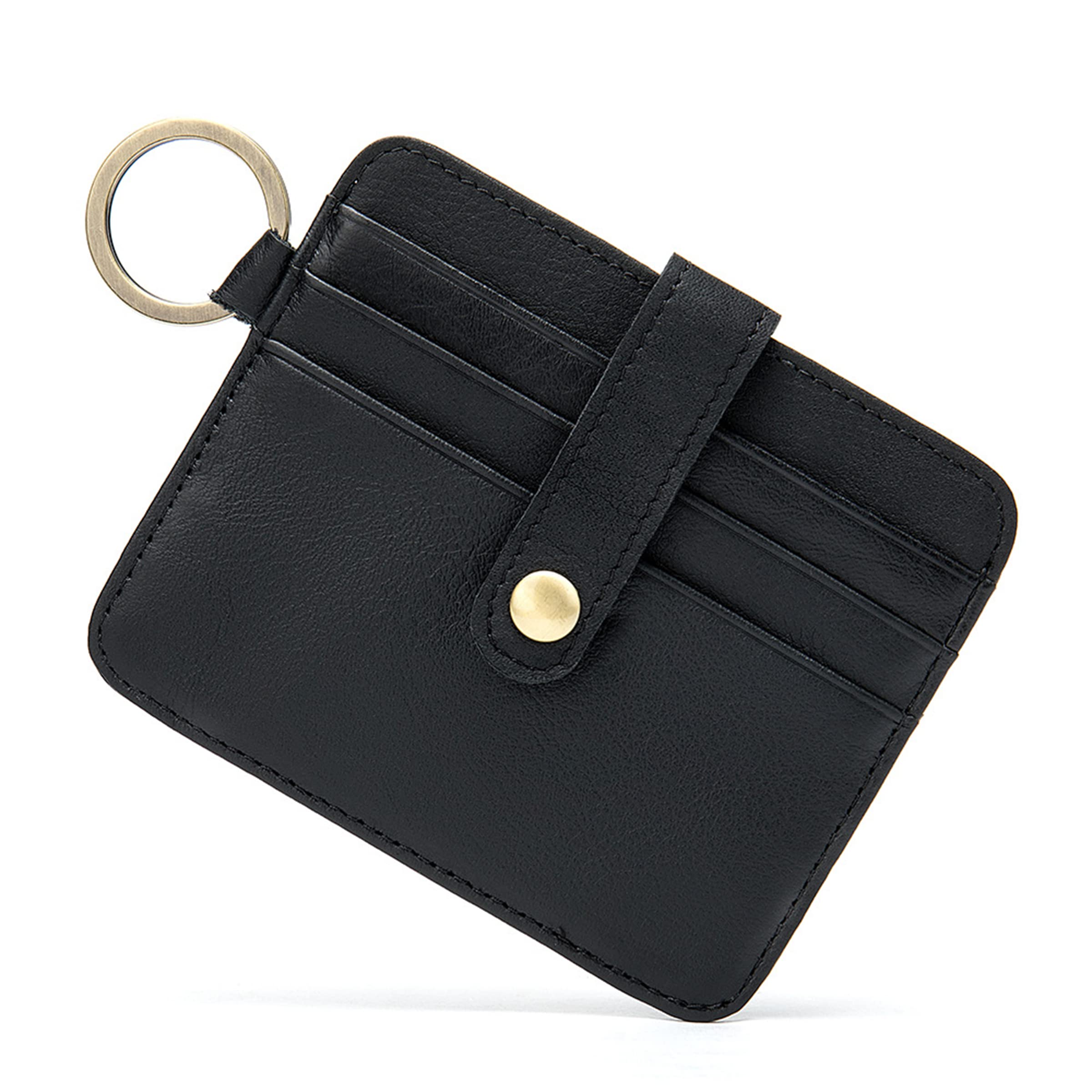 Hot Slim Minimalist Cowhide Leather Men Women Mini Custom Luxury Keychain Wallet Credit Card Holder
