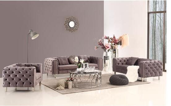 Chesterfield Luxury Button Grey Velvet Sofa