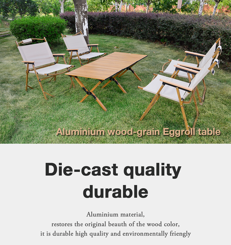 WildSalon Outdoor easy portable camping wood grain Eggroll table for Picnic gardens and balconies