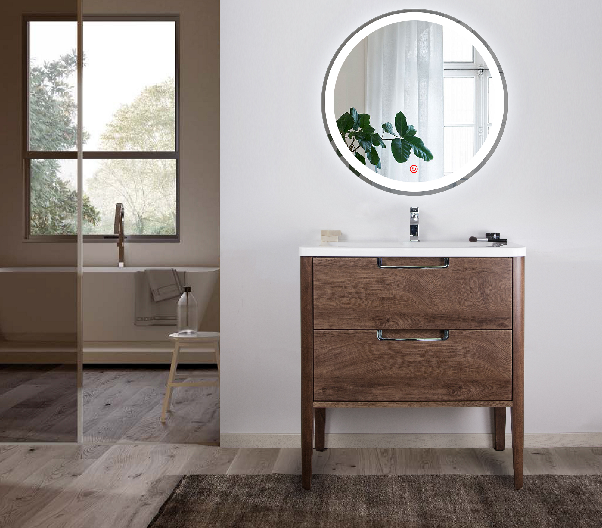 Bathroom Vanity 80CM with Resin Sink, Floor Standing Vanity Set with Double Soft Close Drawers