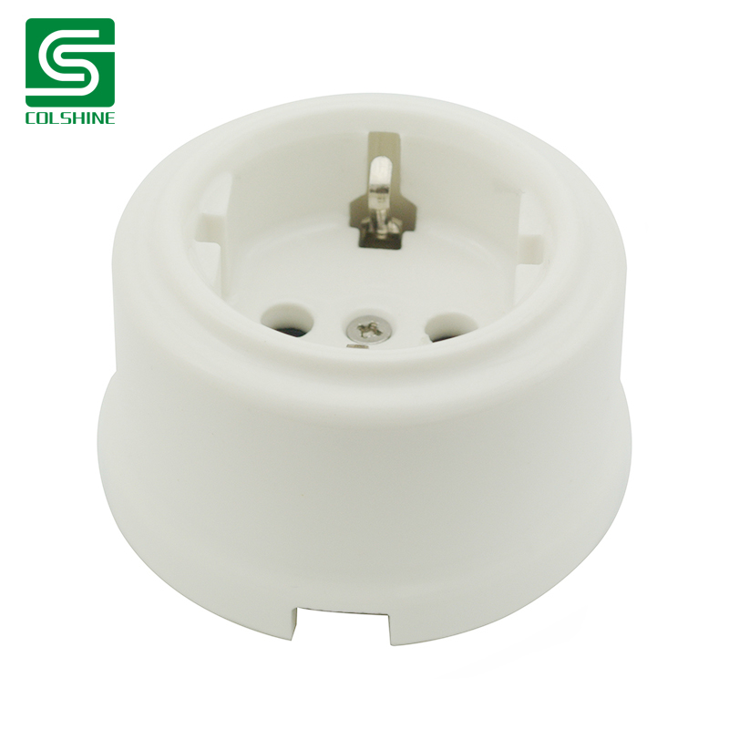 Earth Grounding Socket Vintage Ceramic Lamp Switch Socket Outlet
