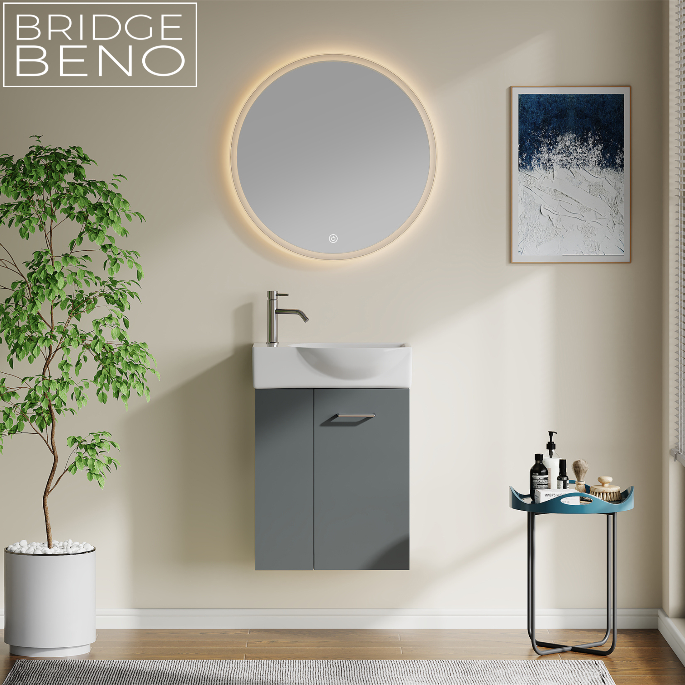 Bathroom Vanity 40CM with Ceramic Sink, Wall mounted Vanity Set with Soft Close Door