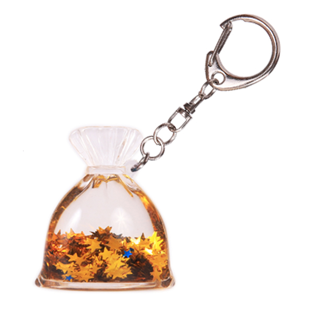 Floating keychain with 3D floater purse shape wholesale custombglitter liquid oil water keyring