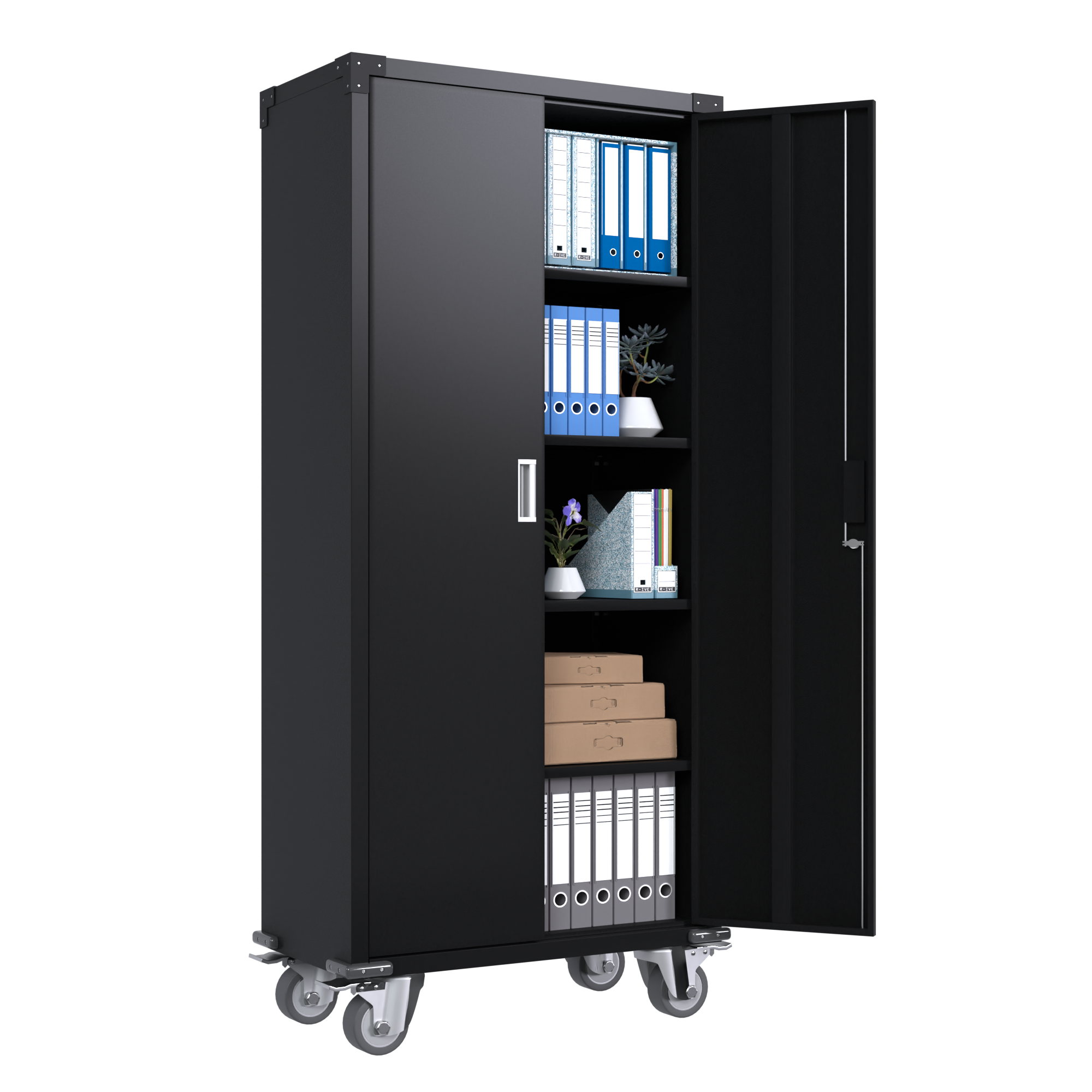 Filing cabinet with wheel handles