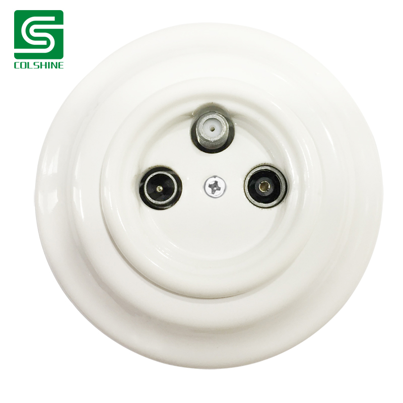 Retro Porcelain TV+Radio+SAT Socket Wall Outlet