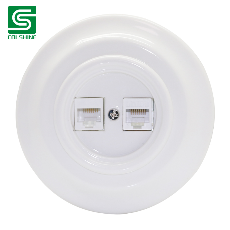 Vintage Wall Ceramic Data Socket RJ45 Internet socket RJ11 Tel Socket