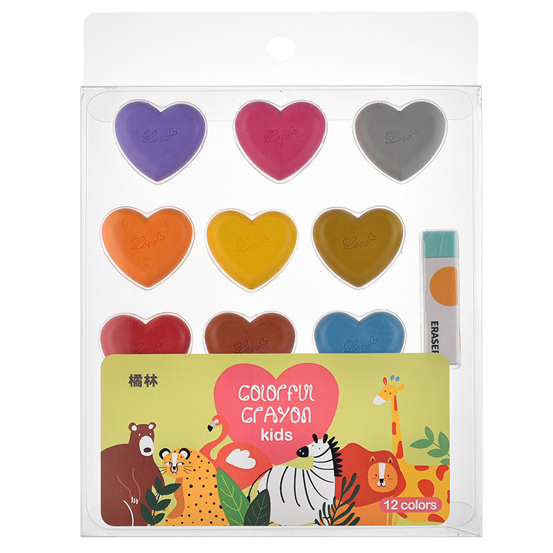 Washable kid Crayons Multi-color Art Crayon Set Heart Shape erasble with Eraser for Children Drawing
