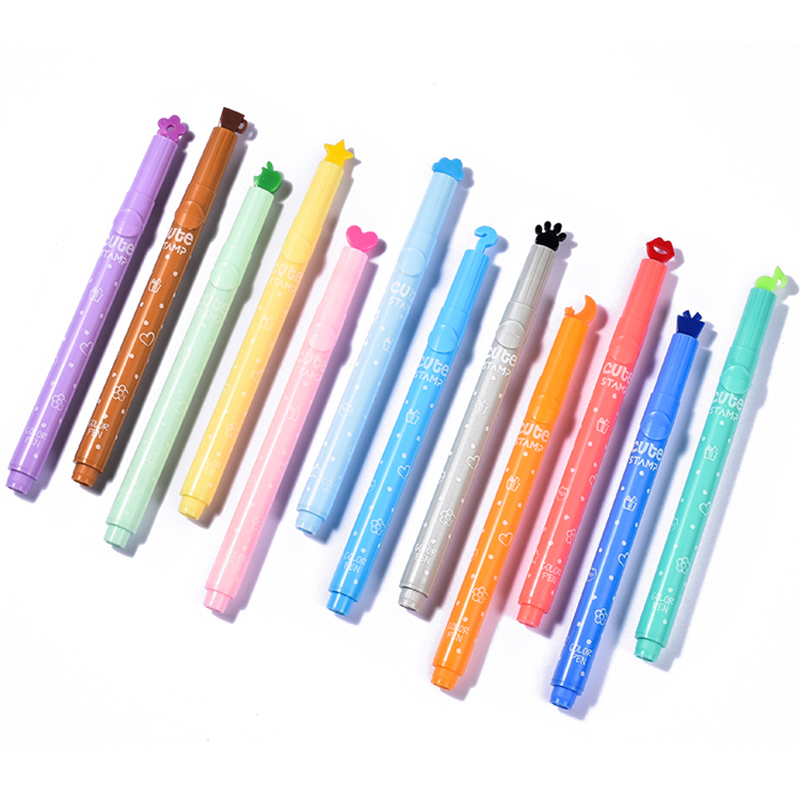 12 different Shaped stamp Cute kawaii Color Cartoon Highlighter Marker