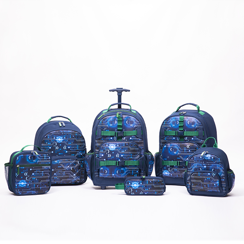 Fashion light-in-dark student trolley backpack mini backpack lunch bag pencil case collection