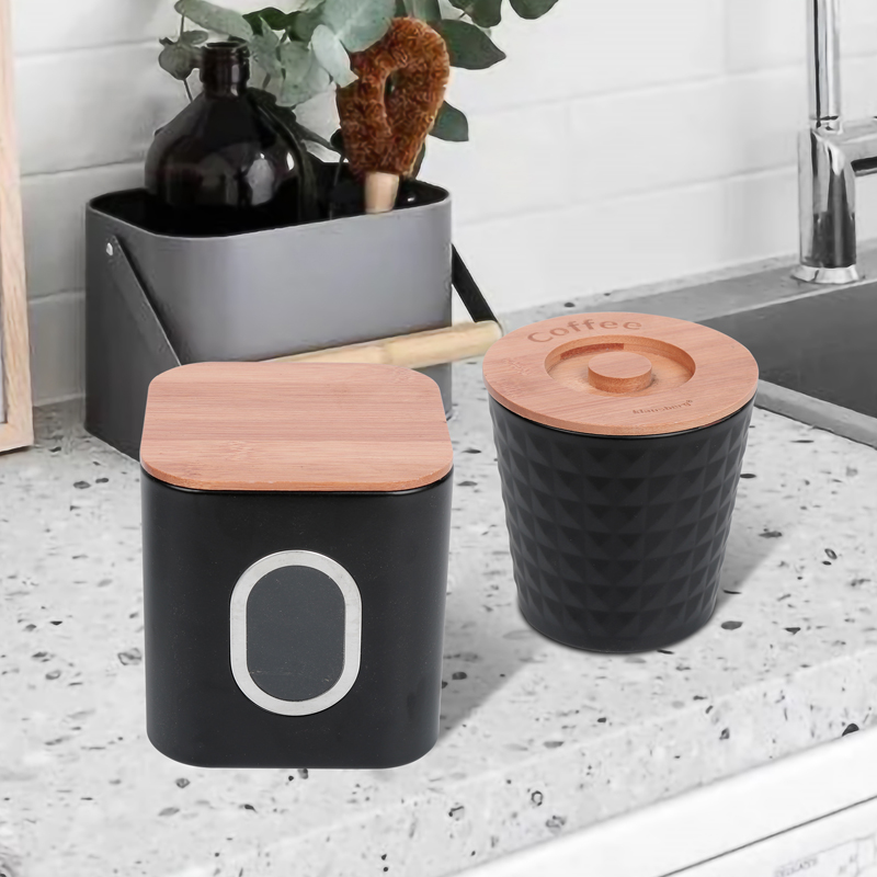 wholesale round square metal storage jars with bamboo lids SW6811Z