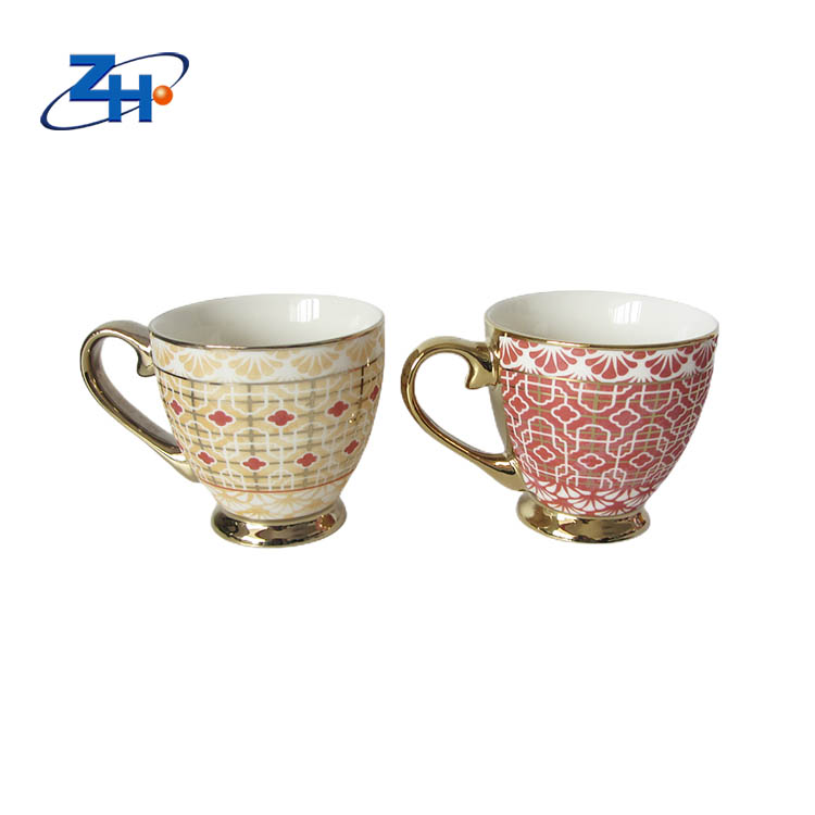Palace style electroplated ceramic coffee cups, electroplated gold coffee cups and plates