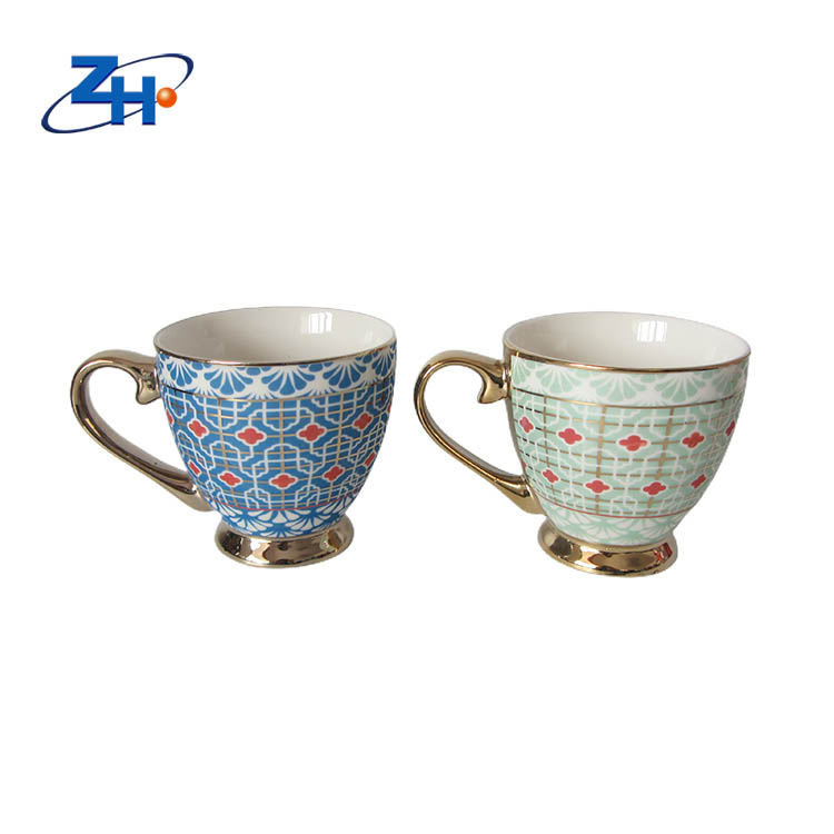 Customzied ceramic electroplated gold color coffee cup and plate in set