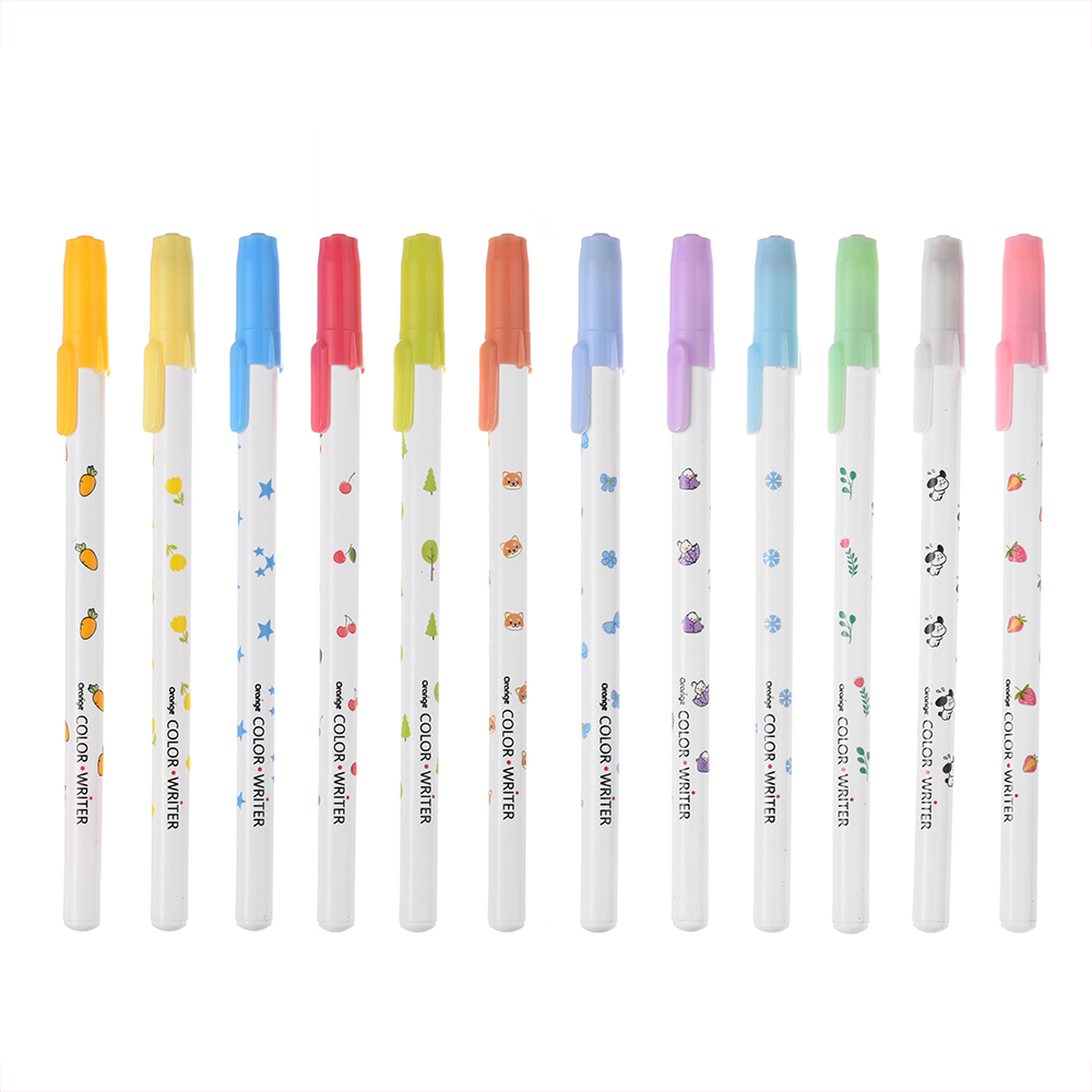Pp material 0.5mm orange school students 12colors gel ink pen set stationery kids writing smooth