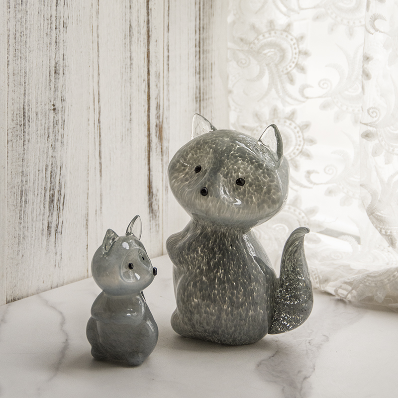 Art glass color decorative ornaments mouth-blown glass animal fox grey