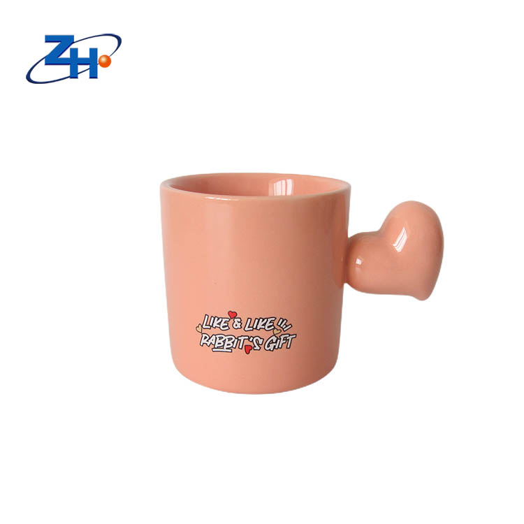Minimalist ins style pink heart shape handle coffee mug