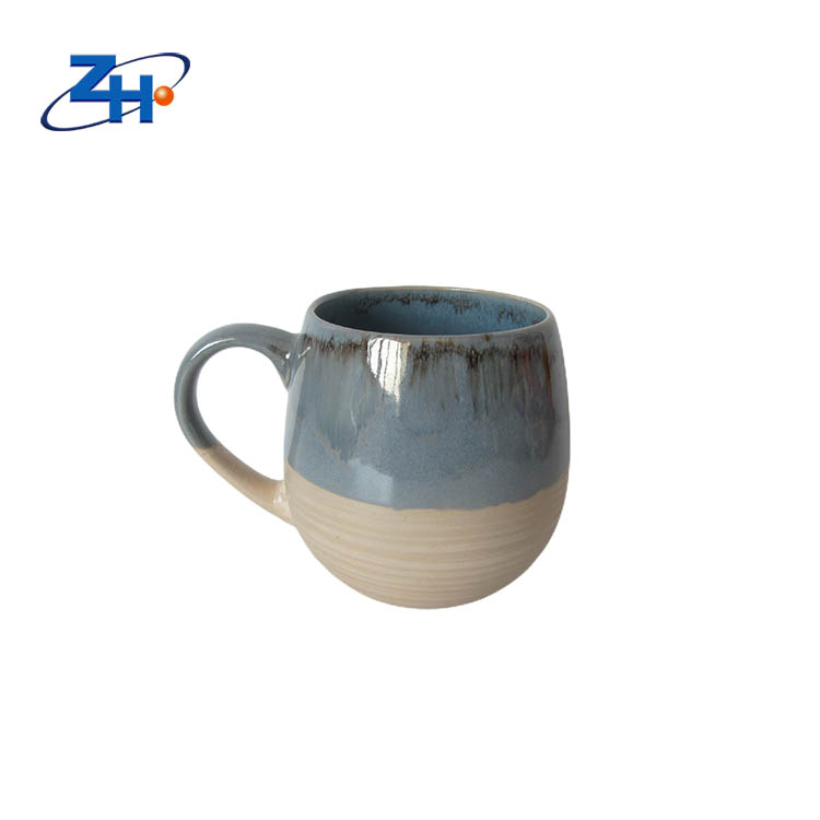 Vintage blue tone reaction glaze big belly ceramic mug