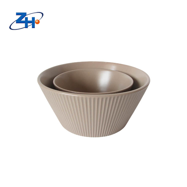 Multi size Nordic style minimalist matte beige vertical stripe relief bowl