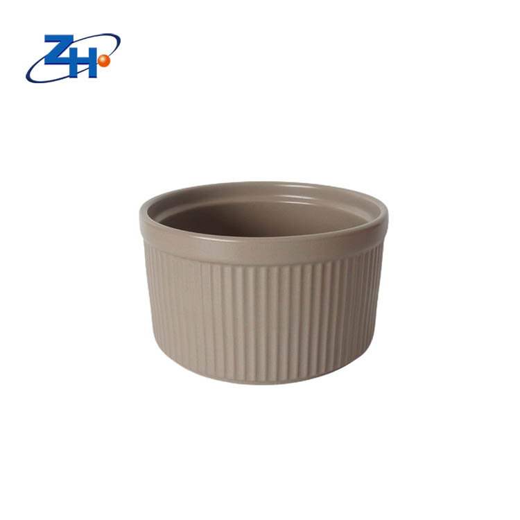 Nordic style minimalist matte beige vertical stripe relief bowl