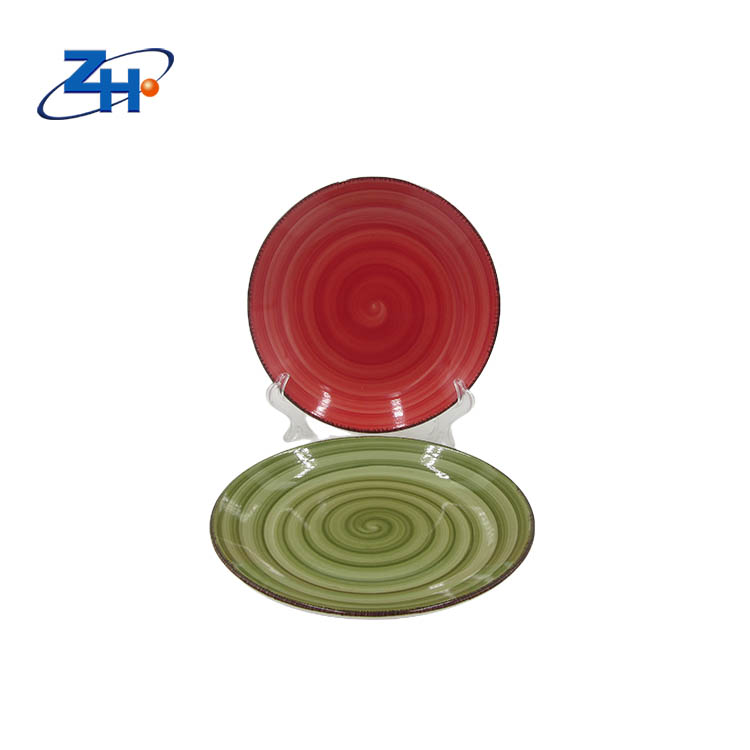 Customzied Ceramic Hand-Painting red green7.5inch ceramic plate double color
