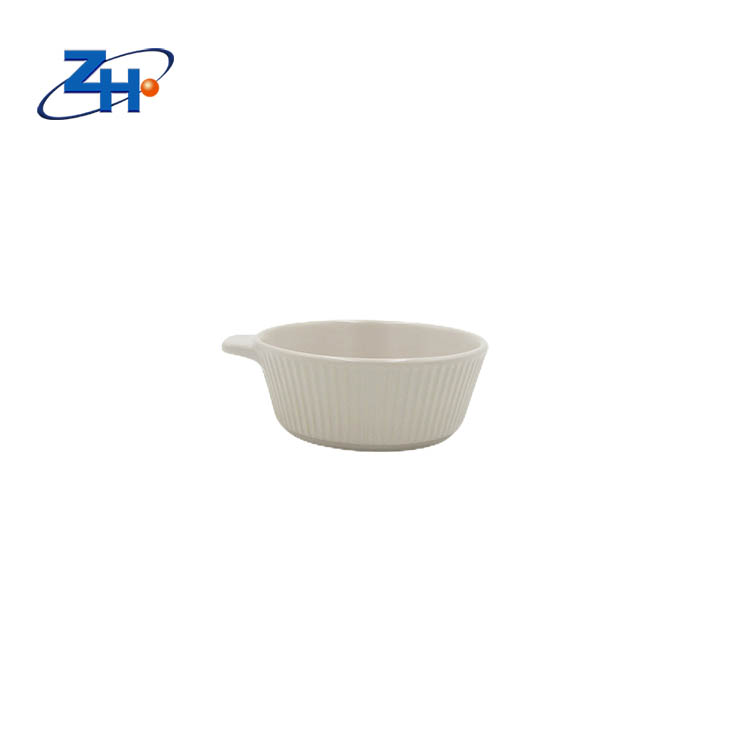 Nordic style minimalist matte white vertical stripe relief single ear ceramic bowl