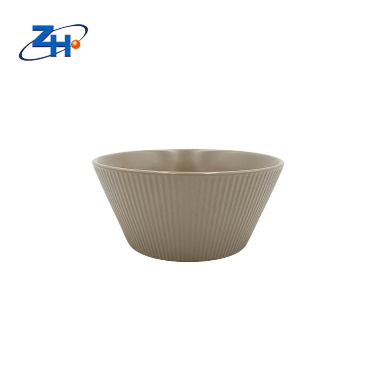 Nordic style minimalist beige vertical stripe relief bowl
