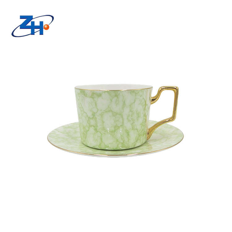 Green color new fresh bone china coffee cup and saucer in set