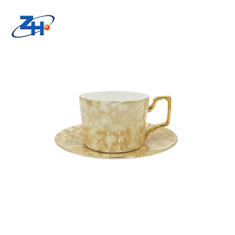 Electroplate gold color espresso coffee mug and saucer, bone china coffee set