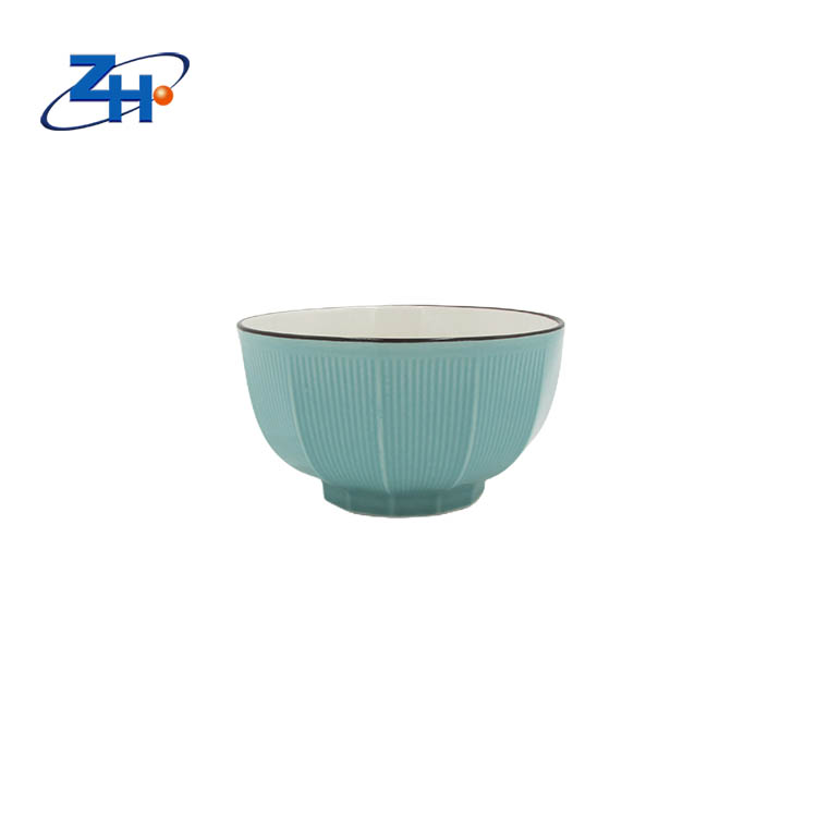 4.5 inch blue small fresh color bone china relief rice bowl and noodle bowl