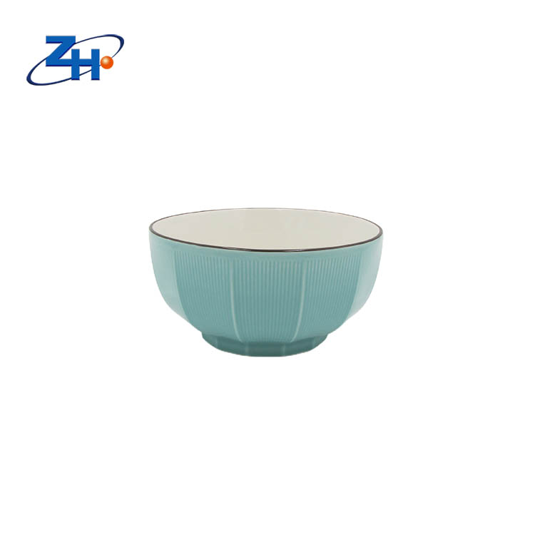 5 inch blue small fresh color bone china relief rice bowl and noodle bowl