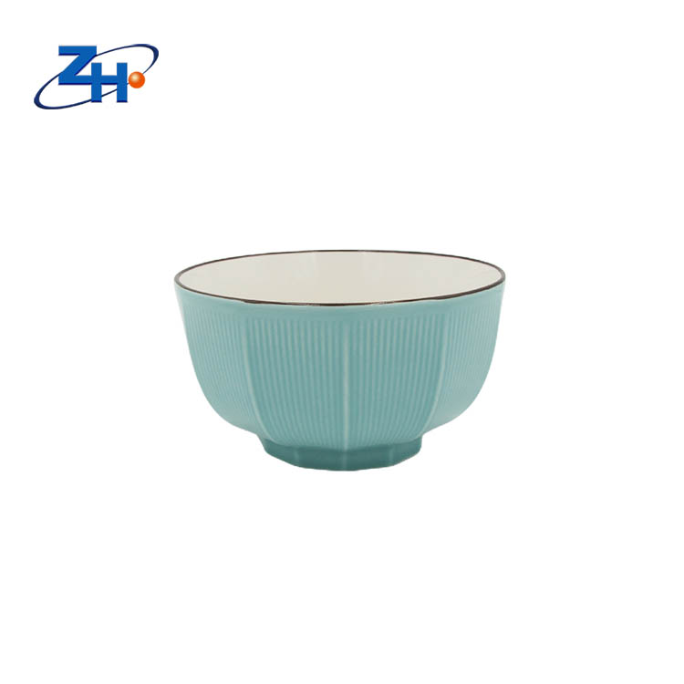 6 inch blue small fresh color bone china relief rice bowl and noodle bowl