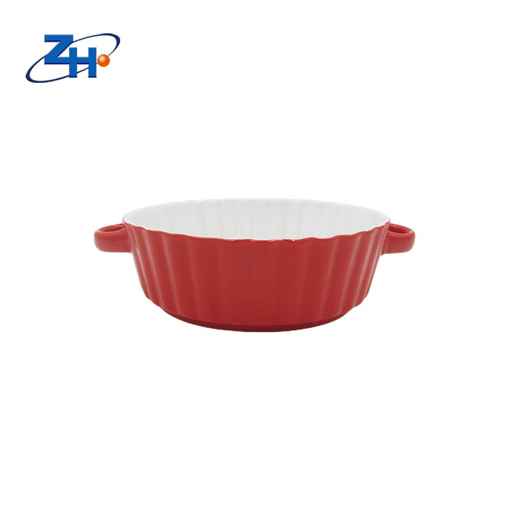 7inch red vertical stripe high-temperature microwave oven cake baking bowl