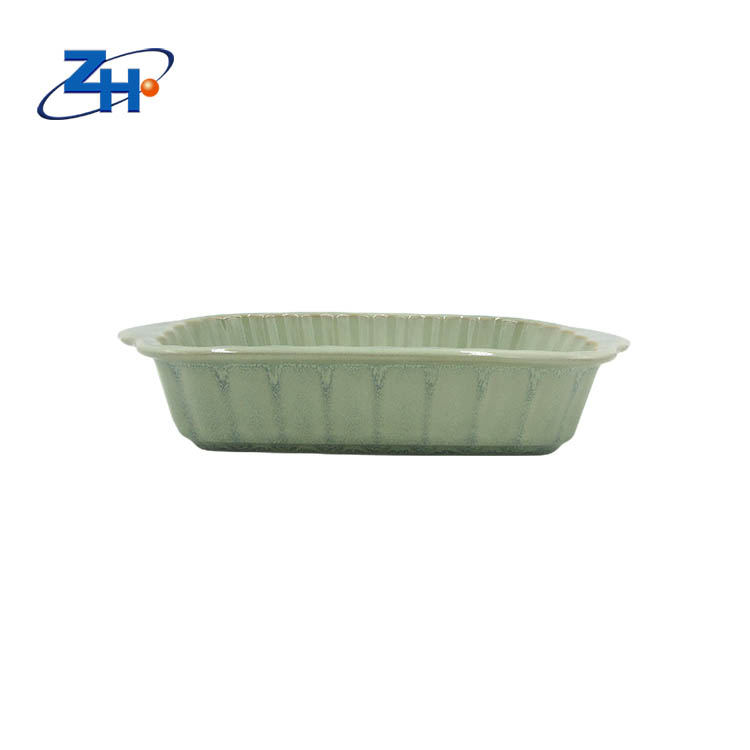 9.5inch rectangle engraved high-temperature microwave oven cake baking bowl plate