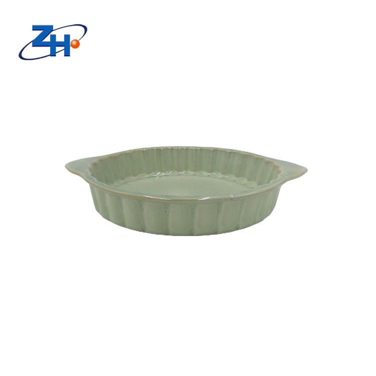 6.5inch reaction glaze engraved high-temperature microwave oven cake baking bowl with ears
