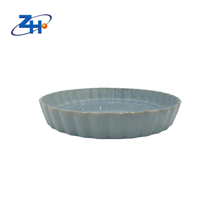 10.5inch reaction glaze engraved high-temperature microwave oven round cake baking bowl