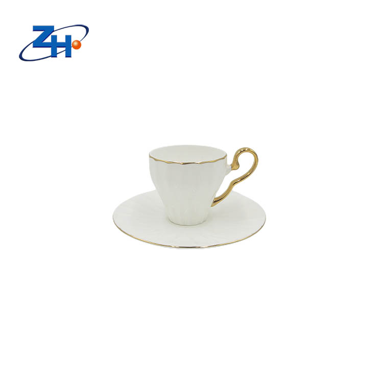 Electroplatic high quality pure white bone china coffee cup and saucer set