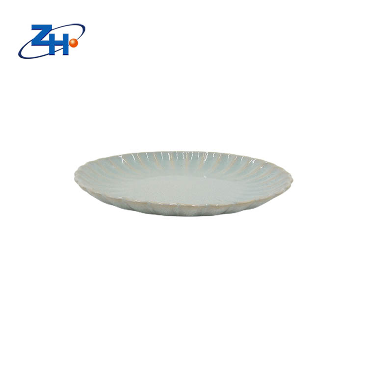 9inch reaction glaze customized engraved ceramic coupe plate