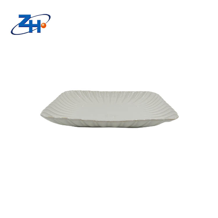 Reaction glaze customized engraved ceramic square dinner plate