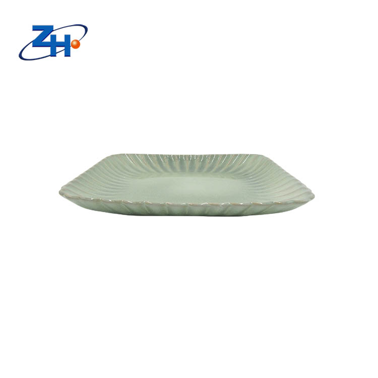 Big size reaction glaze customized engraved ceramic square dinner plate
