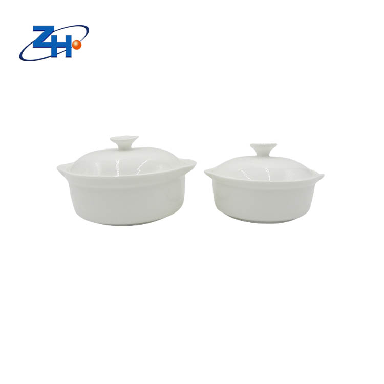 Different sizes pure white bone china stewpot, hotpot with two handles