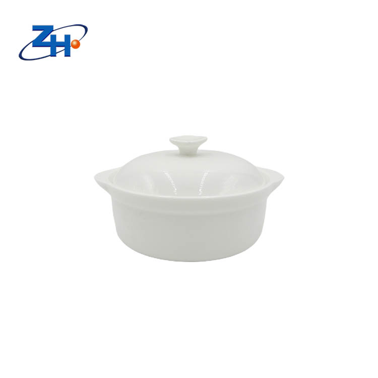 5inch pure white bone china stewpot, hotpot with two handles