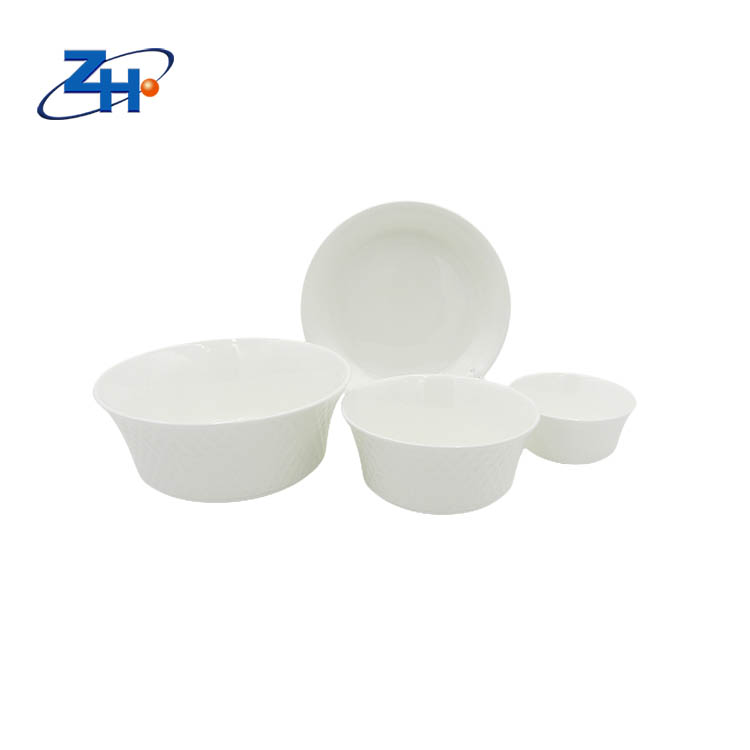 Luxy bone china bowl and plate with embossed pattern, embossed dinner set