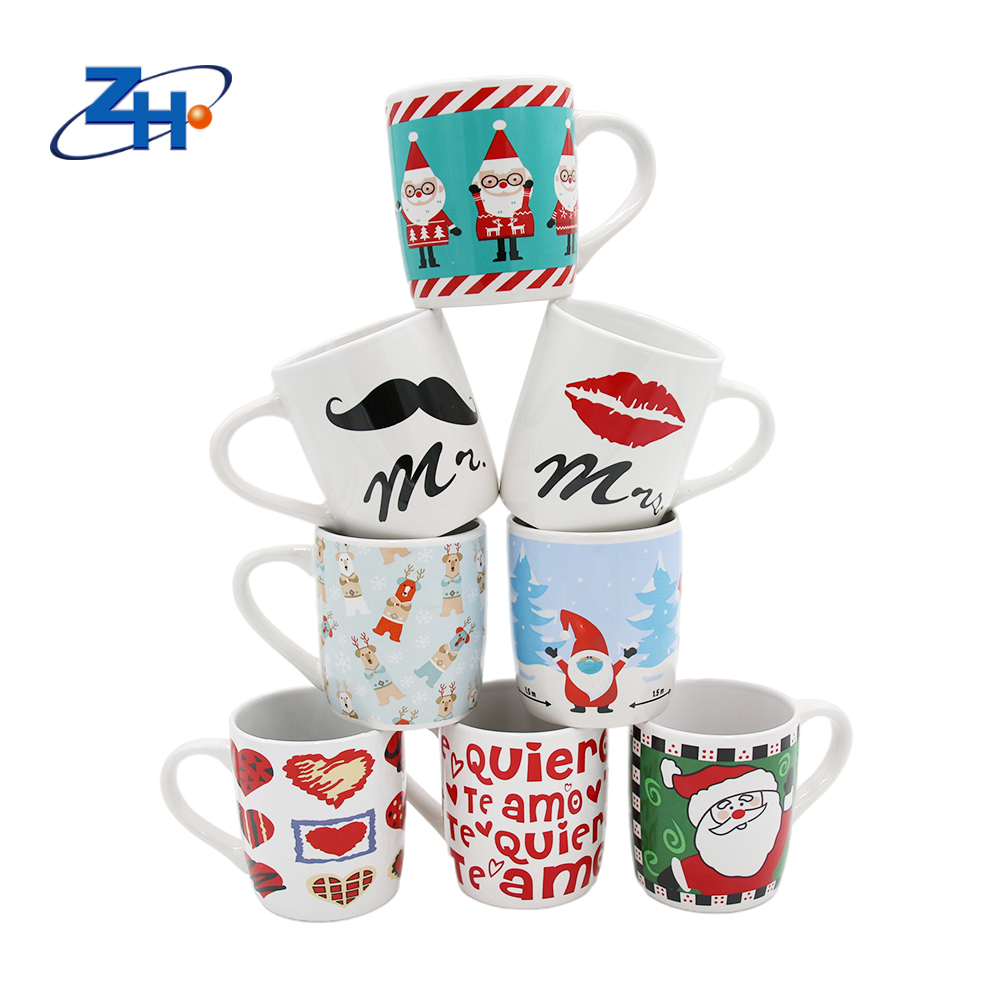 12oz ceramic christmas decal printing ceramic belly mug