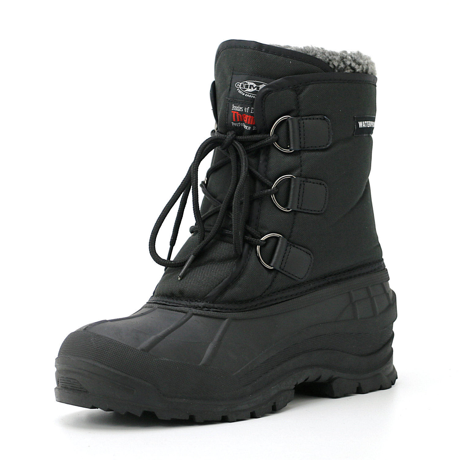 Outdoor warm TPR Sole waterproof black winter snow boots for man