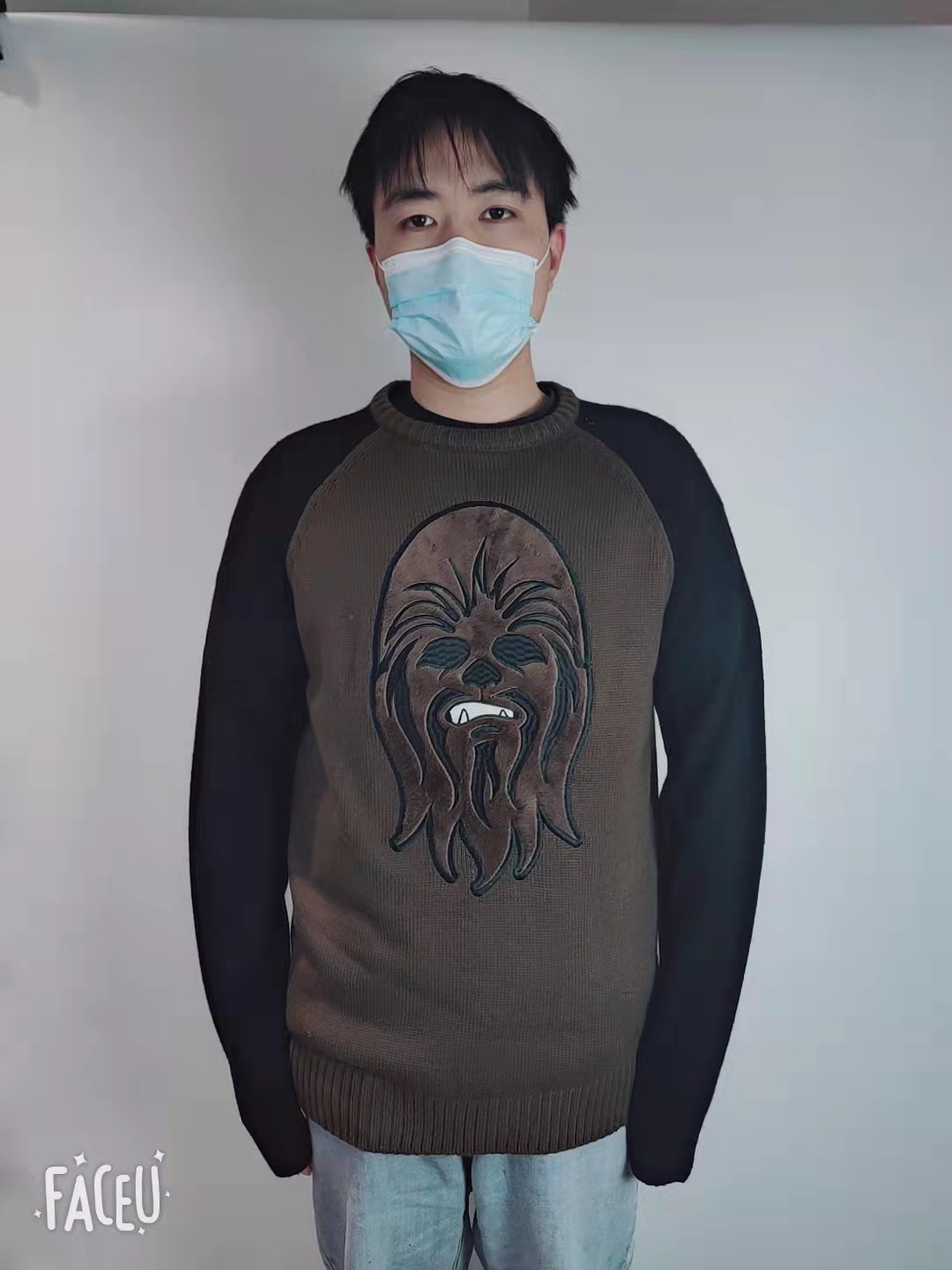 Men's round neck long sleeve embroidery sweater