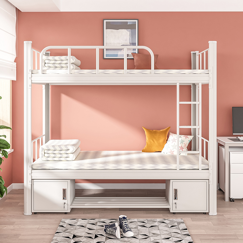 Metal Iron Bunk Beds With Bottom Storage Cabinet