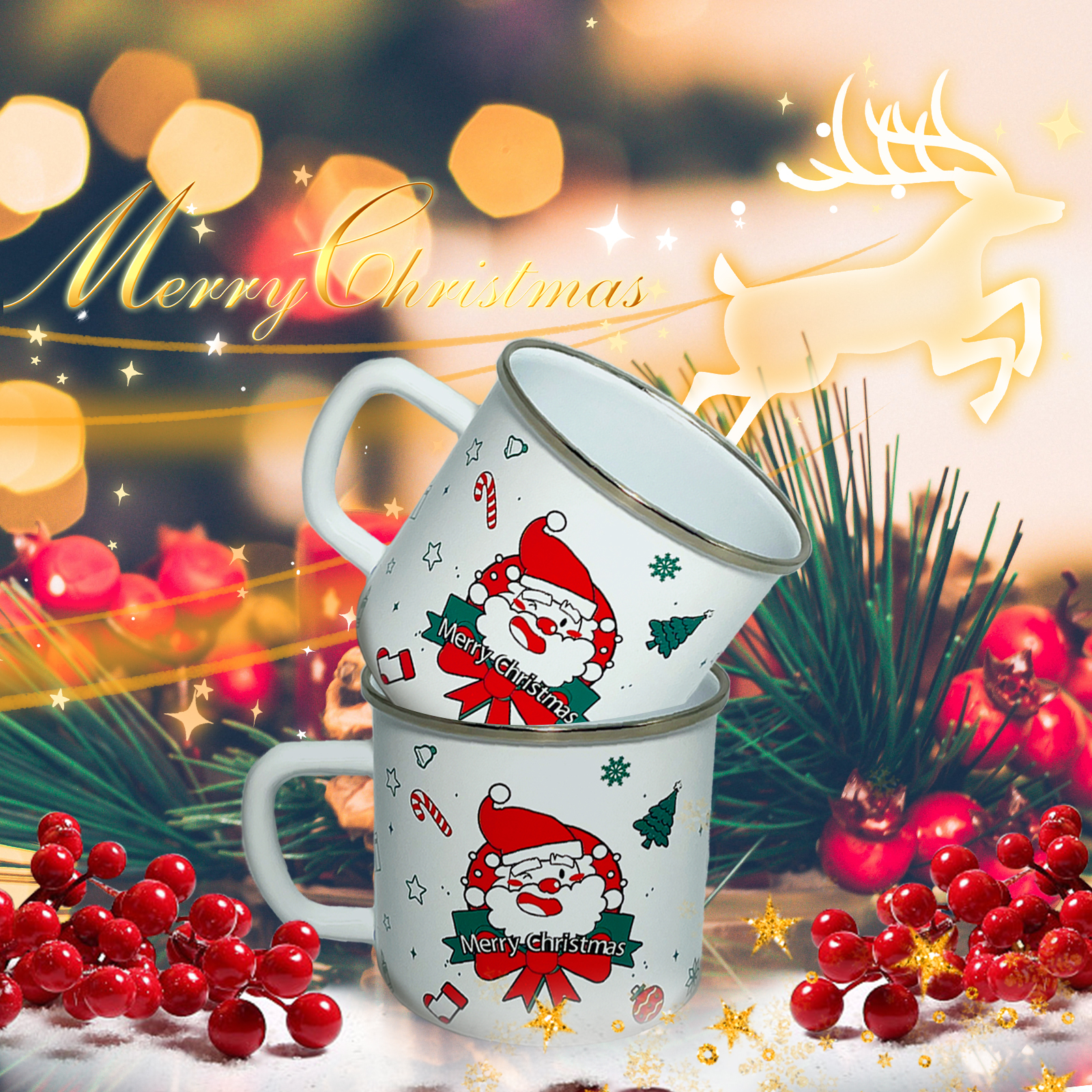 Mug Set Enamel couple mug set with Stainless Steel Rim Mug Set
