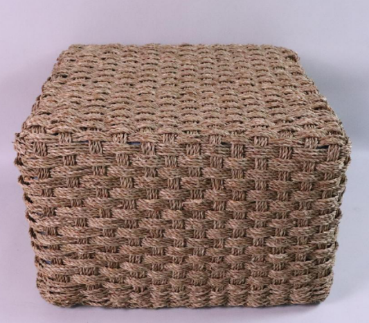 square pouf woven by seagrass