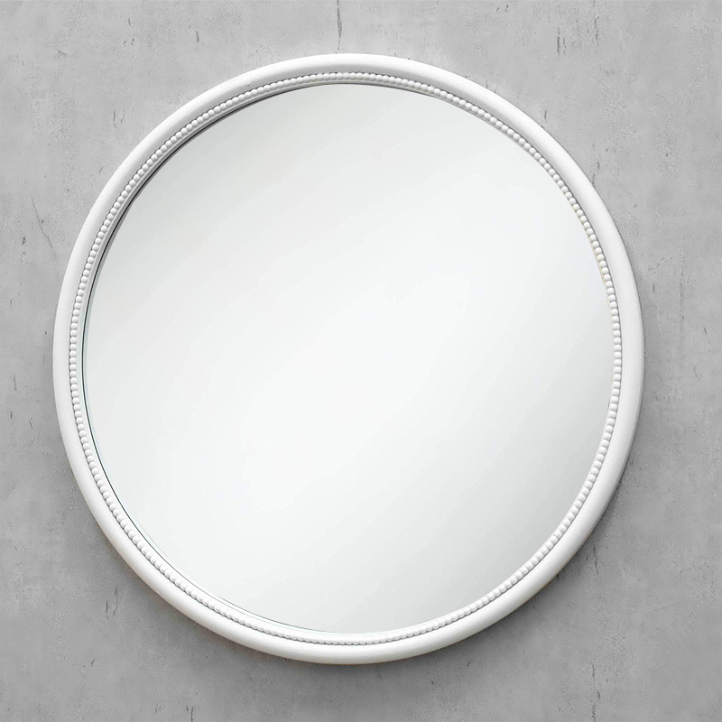 Custom Modern Farmhouse Circle Wall Mirror Wooden and Beaded Framed Large Mirror for Entry Bathrooms