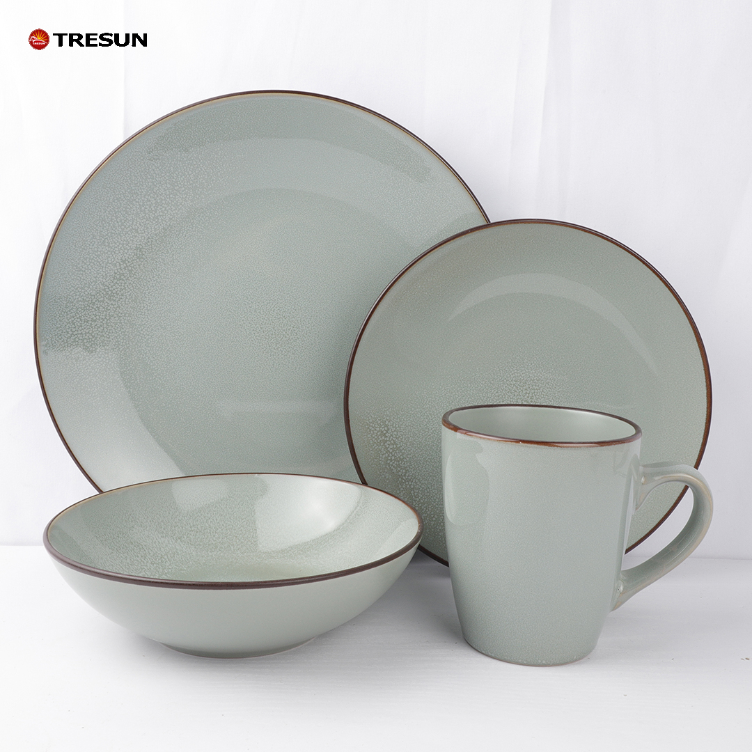 16 pcs green stoneware set